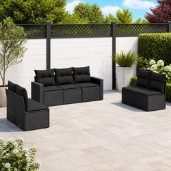 Garden Sofa Set 7 Piece Outdoor Furniture Patio Sectional Black Poly Rattan