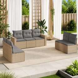7 Piece Garden Sofa Set Outdoor Furniture Beige Poly Rattan with Cushions Patio
