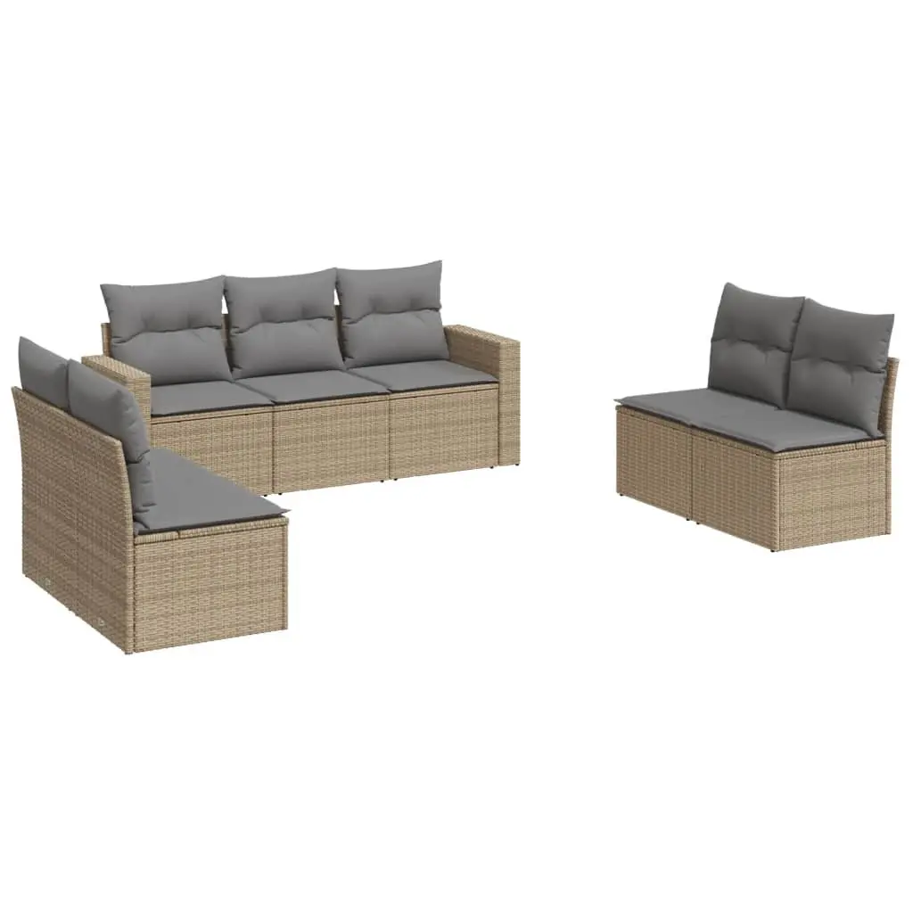7 Piece Garden Sofa Set Outdoor Furniture Beige Poly Rattan with Cushions Patio