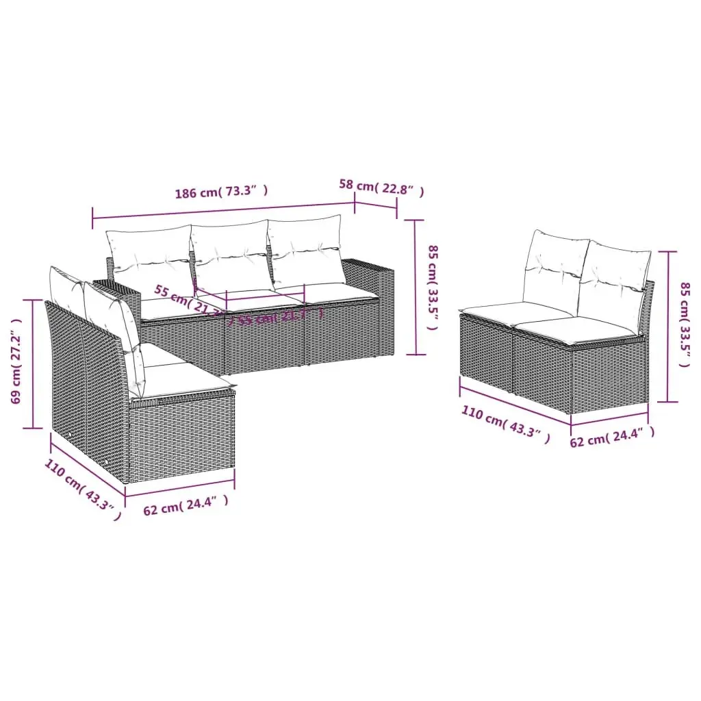 7 Piece Garden Sofa Set Outdoor Furniture Beige Poly Rattan with Cushions Patio
