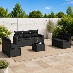 Garden Sofa Set 8 Piece Outdoor Furniture Black Rattan with Cushions Patio