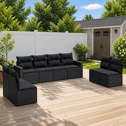 Garden Sofa Set 8 Piece Outdoor Patio Furniture Black Poly Rattan with Cushions