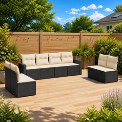 Garden Sofa Set 8 Piece Outdoor Furniture Black Poly Rattan Patio Seating with