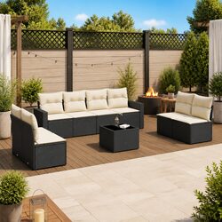 Garden Sofa Set 9 Piece Outdoor Furniture Poly Rattan with Cushions Black Patio