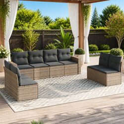 Garden Sofa Set 9 Piece Outdoor Furniture with Cushions Patio Grey Rattan