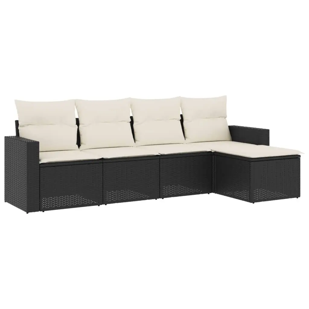 5 Piece Outdoor Garden Sofa Set with Cushions Black Poly Rattan Patio Furniture
