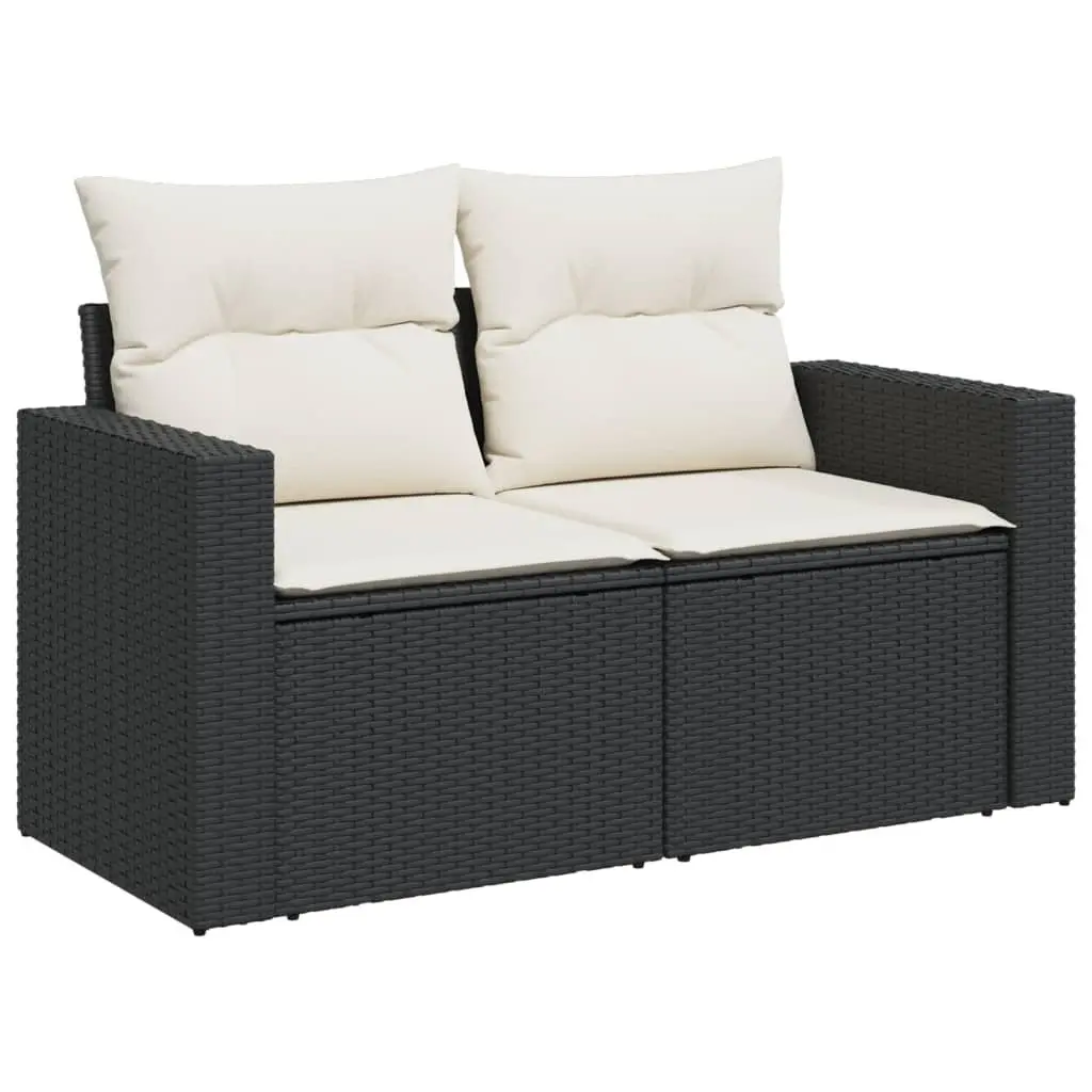 5 Piece Outdoor Garden Sofa Set with Cushions Black Poly Rattan Patio Furniture