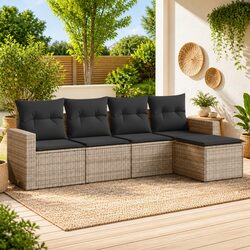 Garden Sofa Set 5 Piece Outdoor Furniture Patio Rattan Grey Cushions Modular