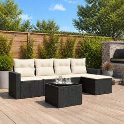 Garden Sofa Set 6 Piece Outdoor Furniture Black Rattan Patio Seating with