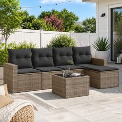 Garden Sofa Set 6 Piece Grey Outdoor Furniture Patio Seating with Cushions