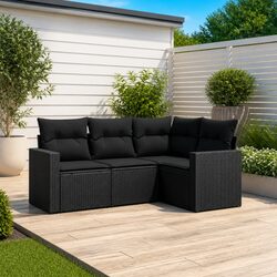 Garden Sofa Set 4 Piece Outdoor Furniture Black Poly Rattan Modular Patio