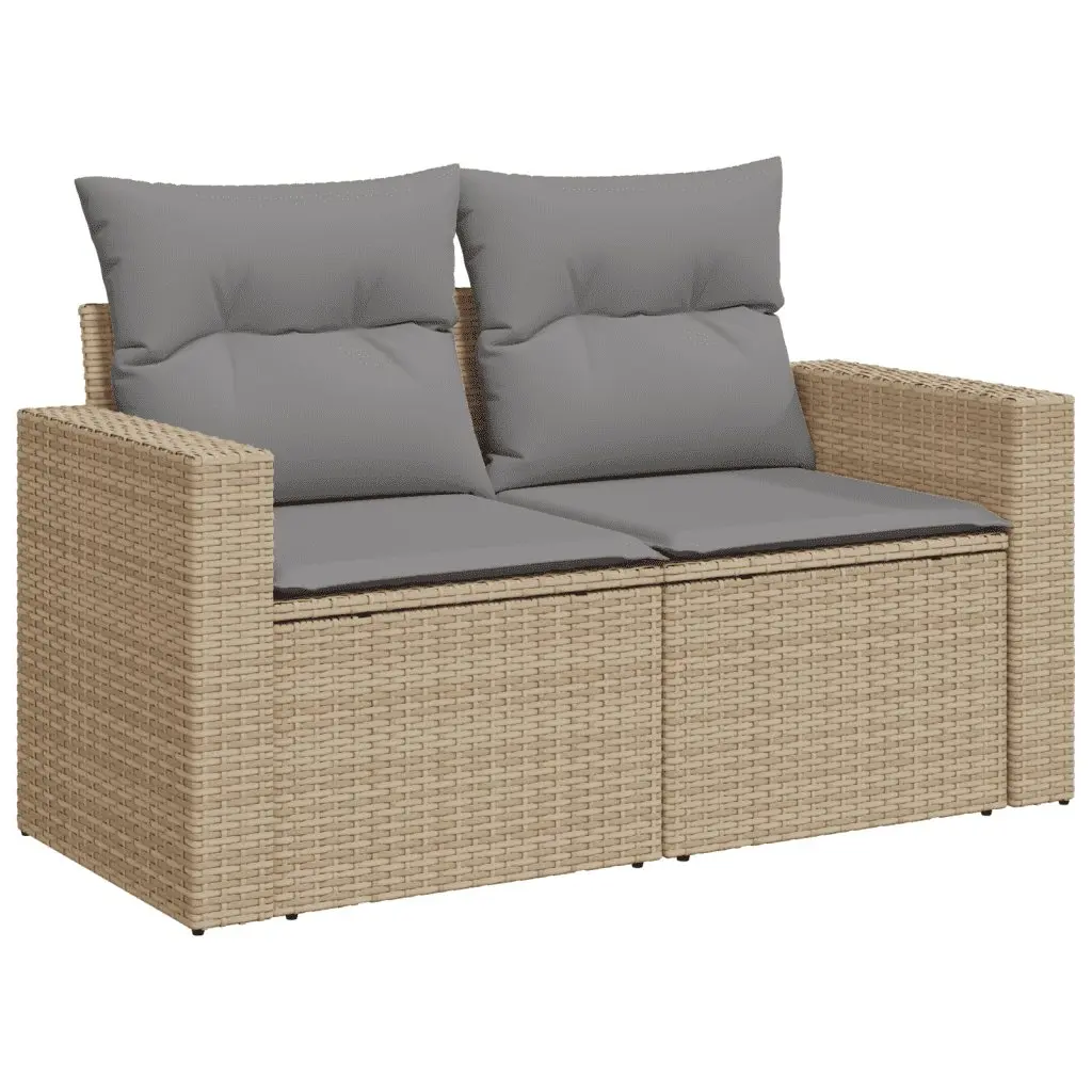 4 Piece Outdoor Garden Sofa Set Beige Poly Rattan Patio Furniture with Cushions