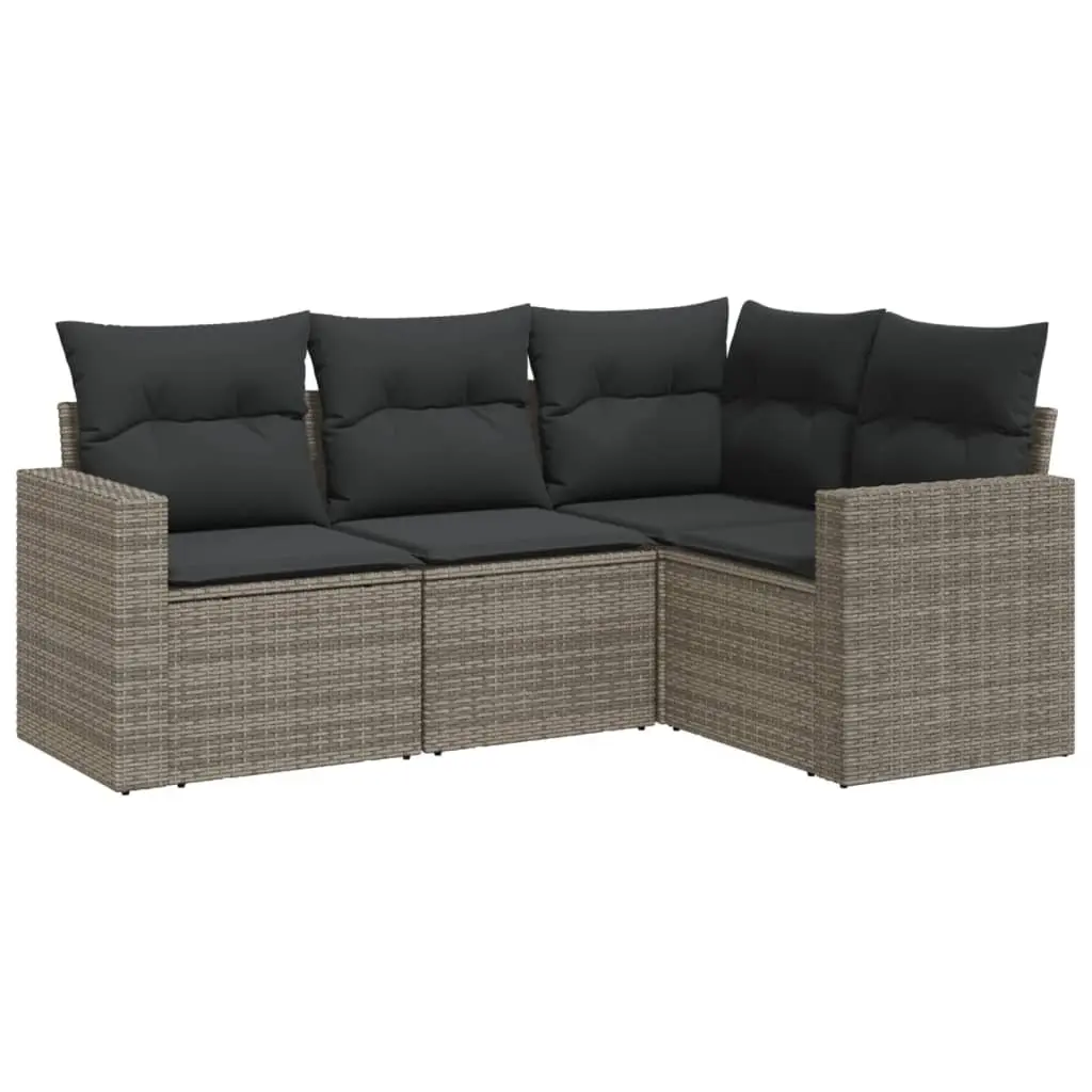 4 Piece Garden Sofa Set Grey Poly Rattan Outdoor Furniture Patio Seating with
