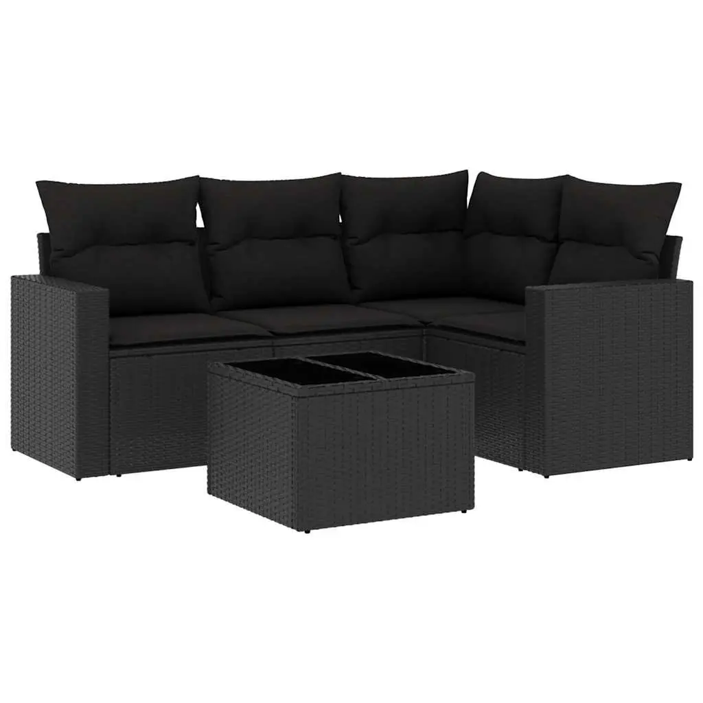5 Piece Garden Sofa Set Outdoor Patio Furniture with Cushions Black Poly Rattan