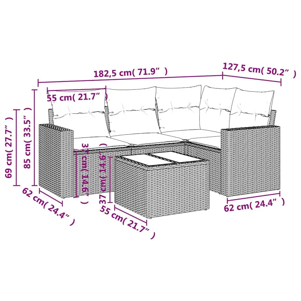 5 Piece Garden Sofa Set Outdoor Patio Furniture with Cushions Black Poly Rattan