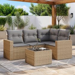Garden Sofa Set 5 Piece Outdoor Furniture Patio Lounge with Cushions Beige