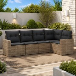 Garden Sofa Set 5 Piece Outdoor Furniture Grey Patio Rattan Modular Seating
