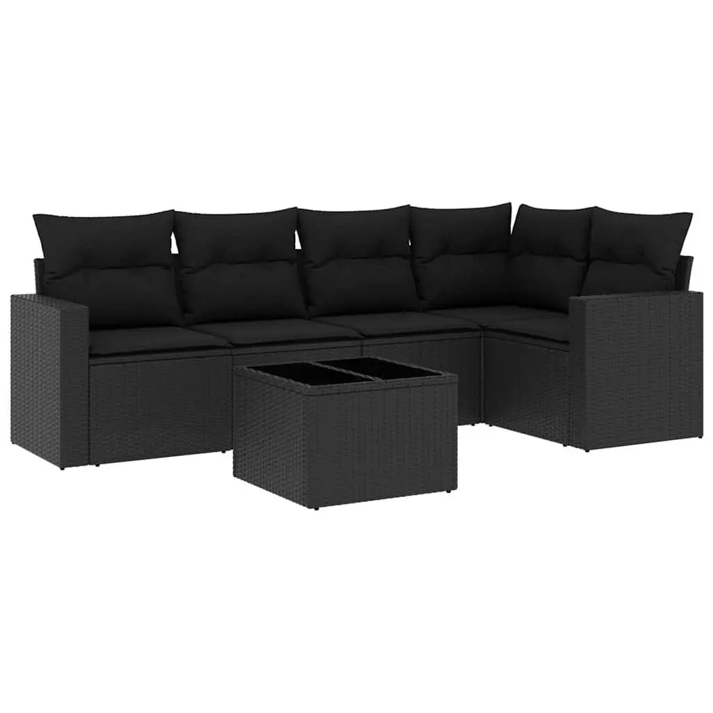 6 Piece Outdoor Garden Sofa Set Black Poly Rattan Furniture Patio with Cushions