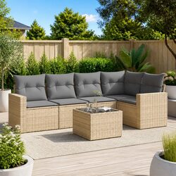 Garden Sofa Set 6 Piece Outdoor Furniture Patio Seating with Cushions Beige