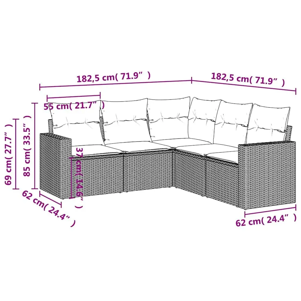 5 Piece Garden Sofa Set with Cushions Outdoor Patio Furniture Black Poly Rattan