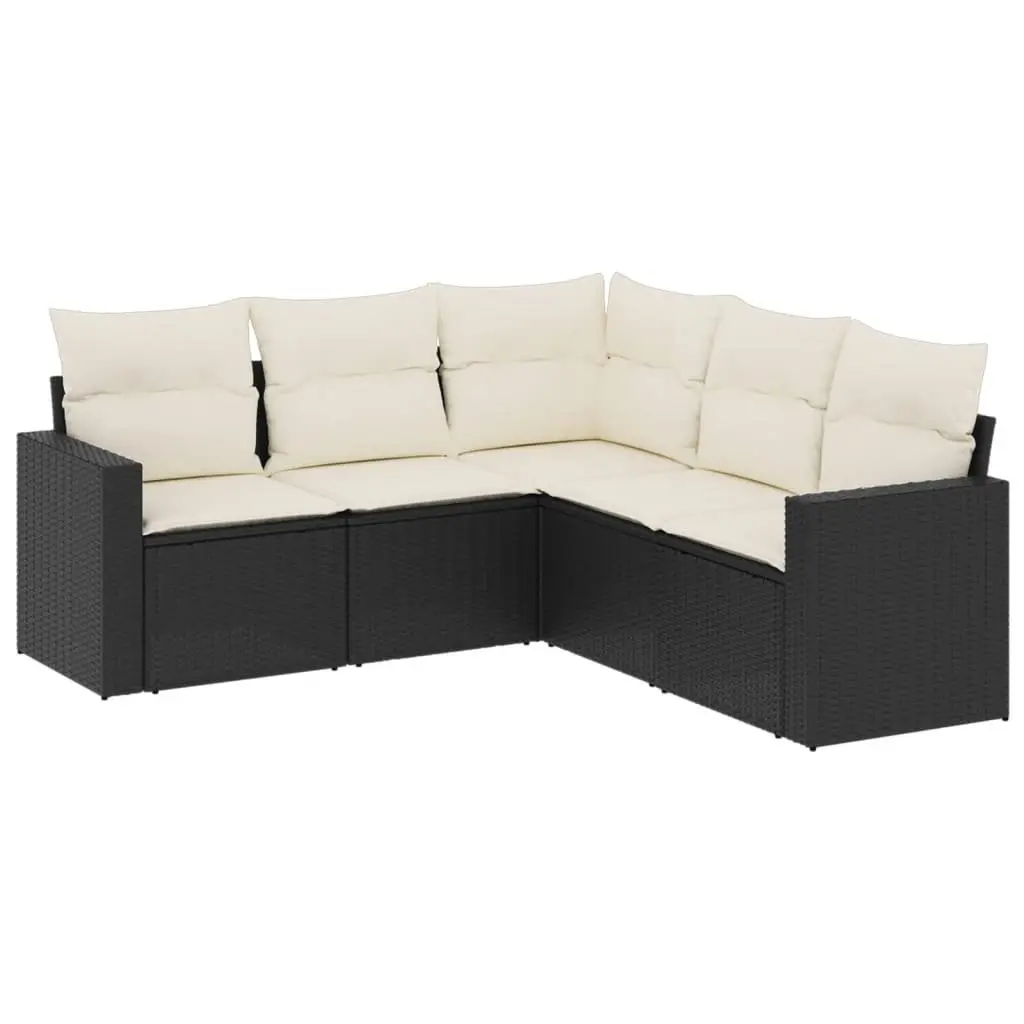 5 Piece Garden Sofa Set Outdoor Patio Furniture with Cushions Black Poly Rattan