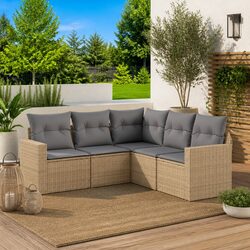Garden Sofa Set 5 Piece Outdoor Furniture Beige Poly Rattan with Cushions Patio