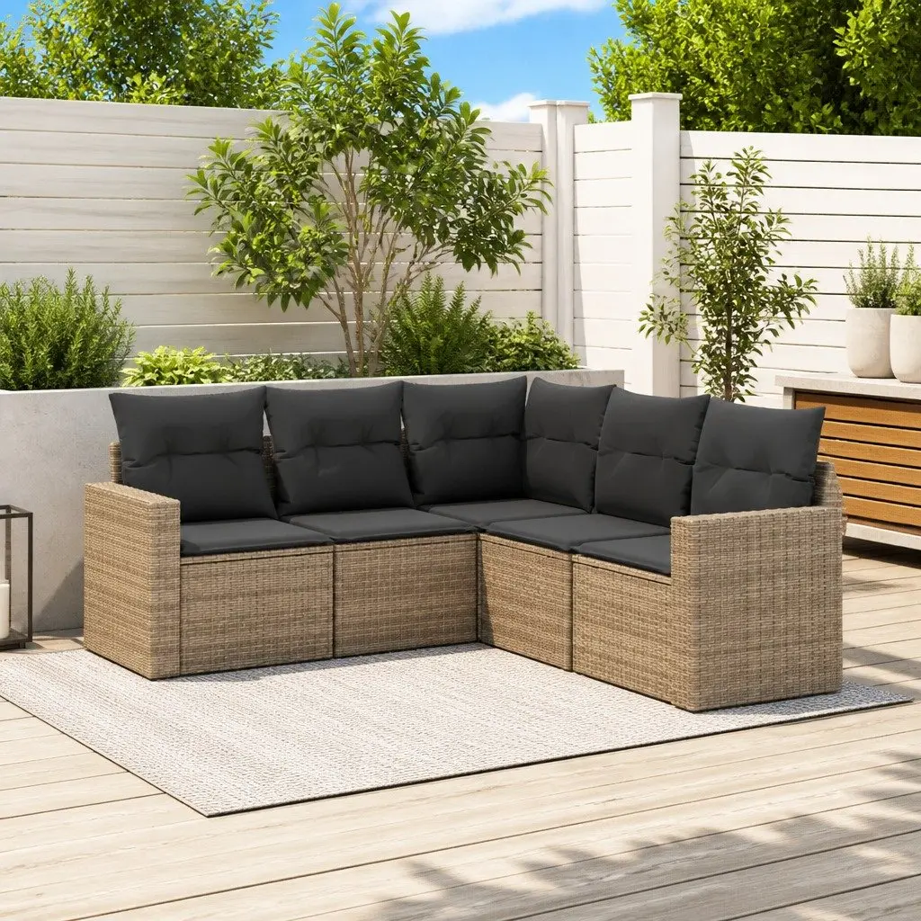 5 Piece Garden Sofa Set with Cushions Grey Outdoor Patio Furniture Modular
