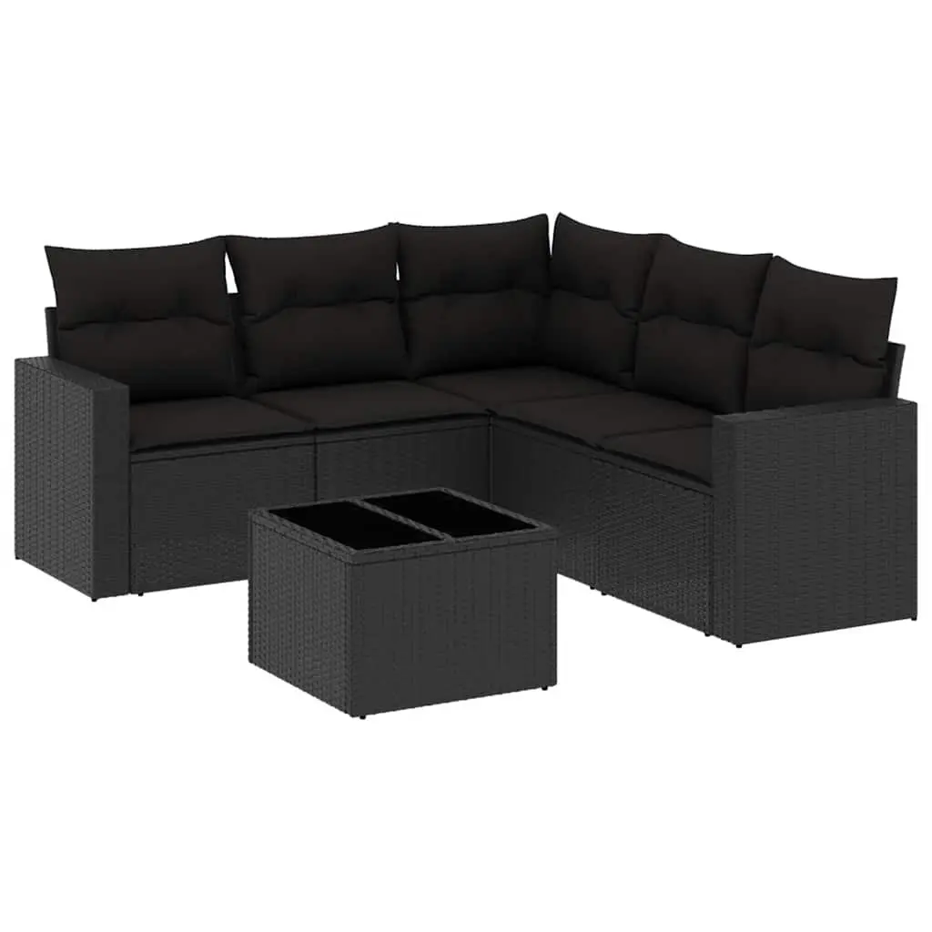 6 Piece Garden Sofa Set Outdoor Patio Furniture with Cushions Black Rattan