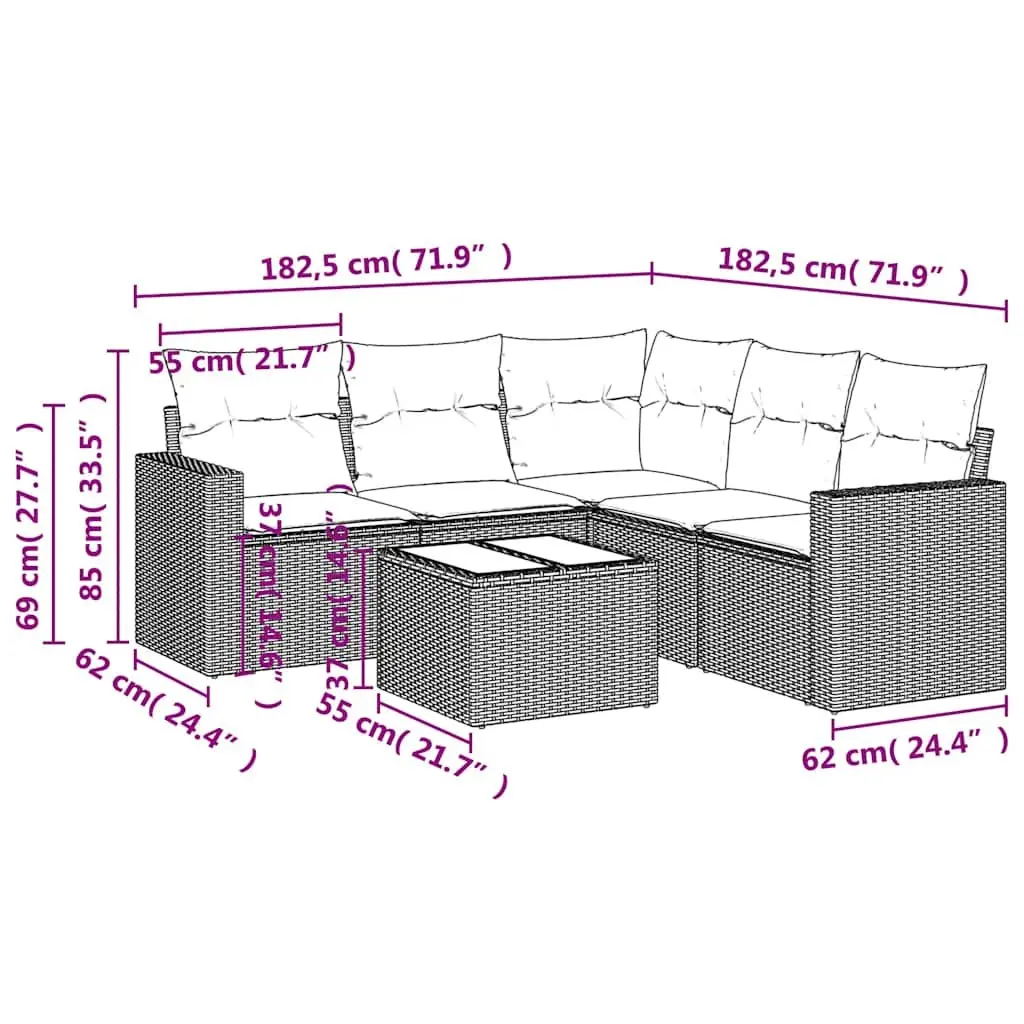 6 Piece Garden Sofa Set Outdoor Patio Furniture with Cushions Black Rattan