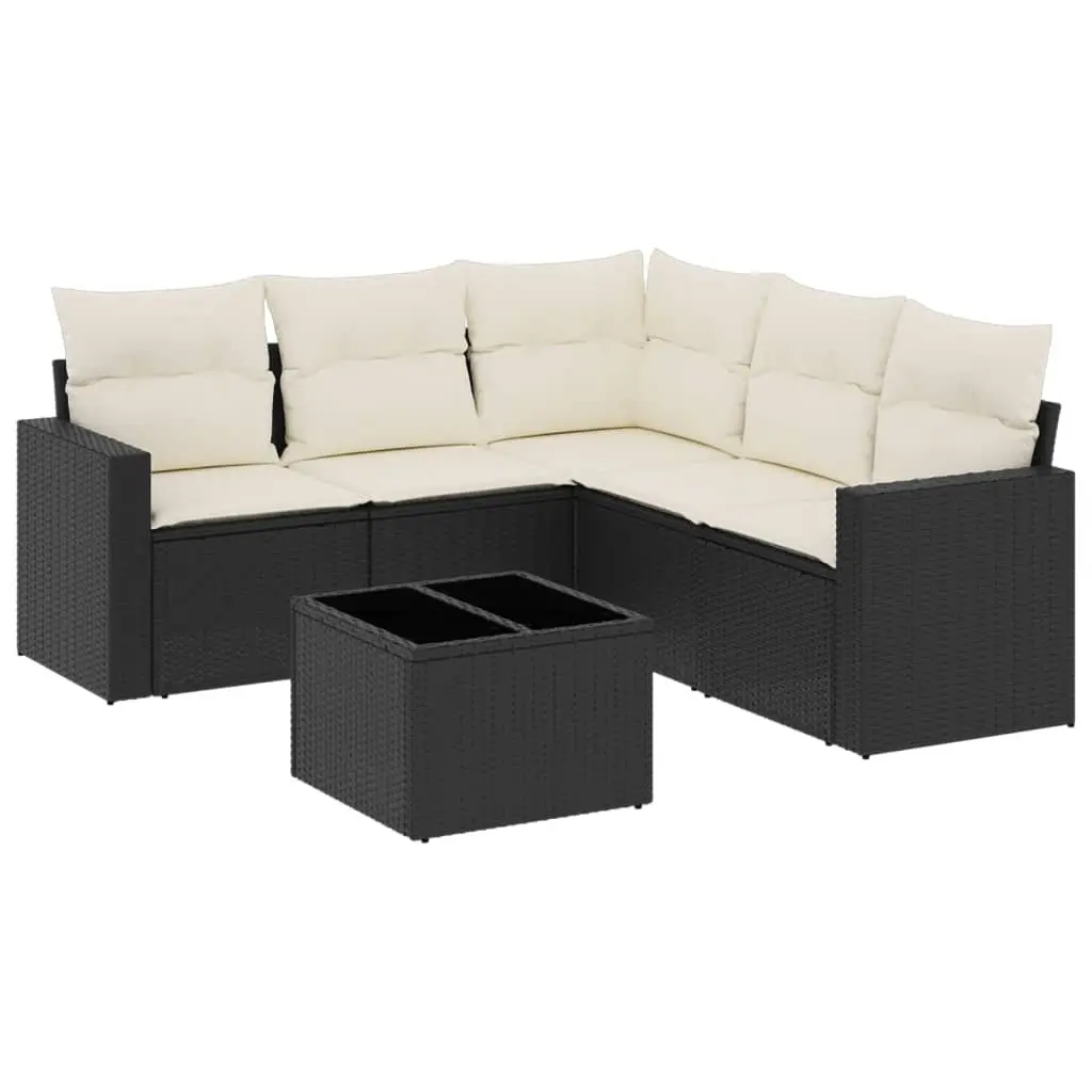 6 Piece Garden Sofa Set with Cushions Black Outdoor Furniture Patio Rattan