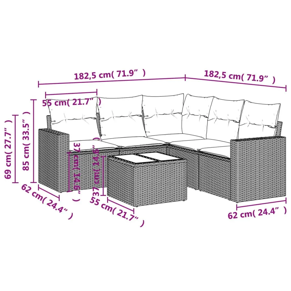 6 Piece Garden Sofa Set with Cushions Black Outdoor Furniture Patio Rattan