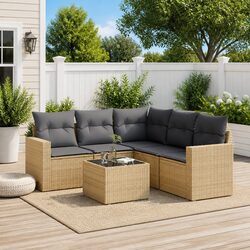 Garden Sofa Set 6 Piece Outdoor Furniture Patio Seating Beige with Cushions