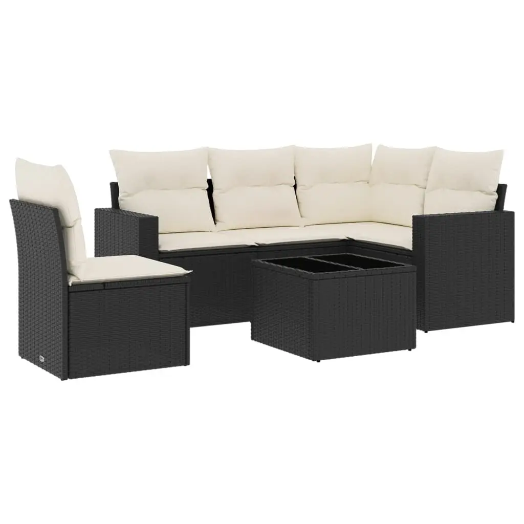 6 Piece Outdoor Garden Sofa Set Patio Furniture Black Poly Rattan with Cushions