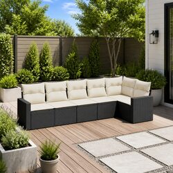6 Piece Garden Sofa Set Outdoor Patio Furniture Black Poly Rattan with Cushions