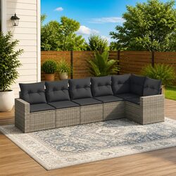 Garden Sofa Set 6 Piece Outdoor Furniture Grey Poly Rattan Patio Lounge with
