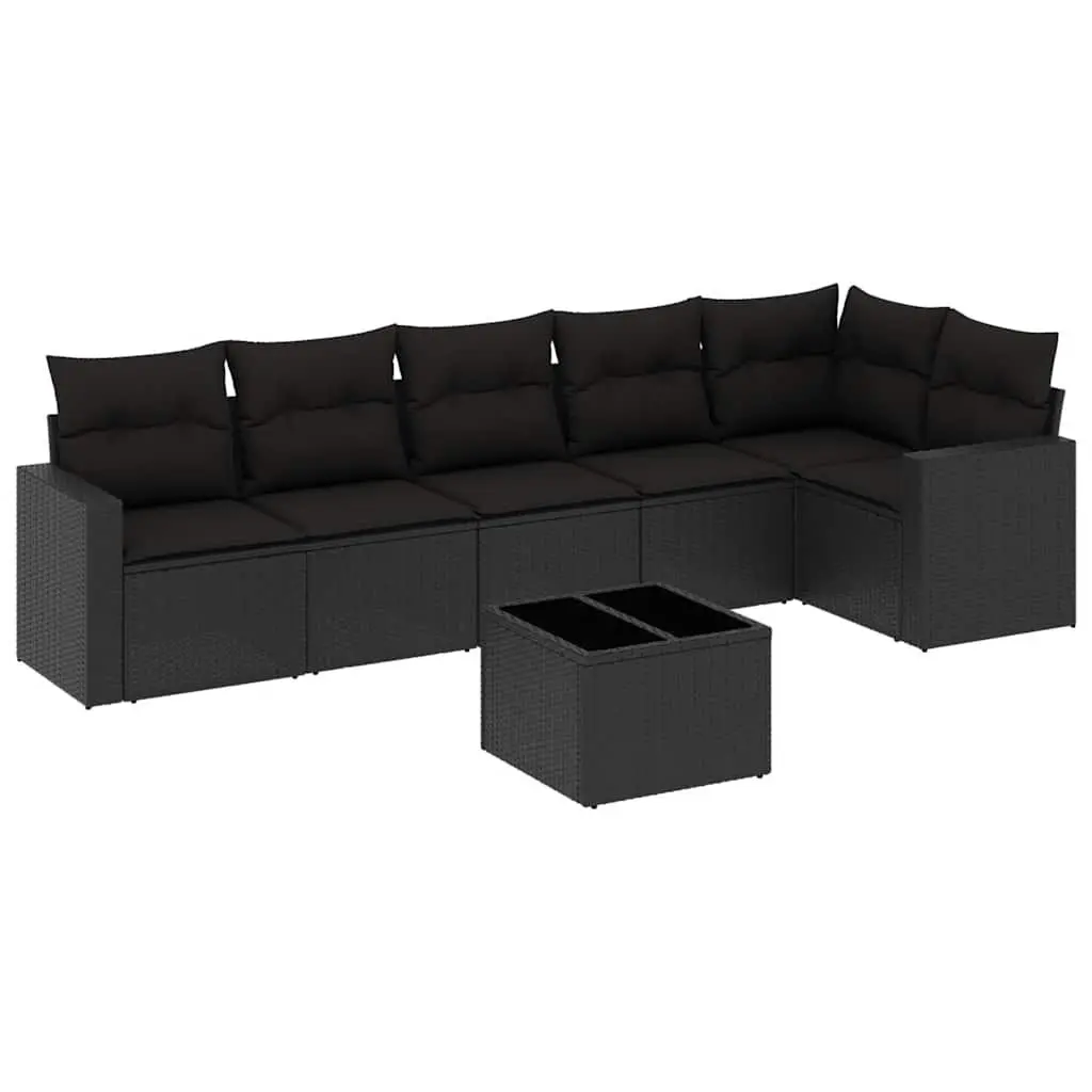 7 Piece Garden Sofa Set Outdoor Patio Furniture Black Poly Rattan with Cushions