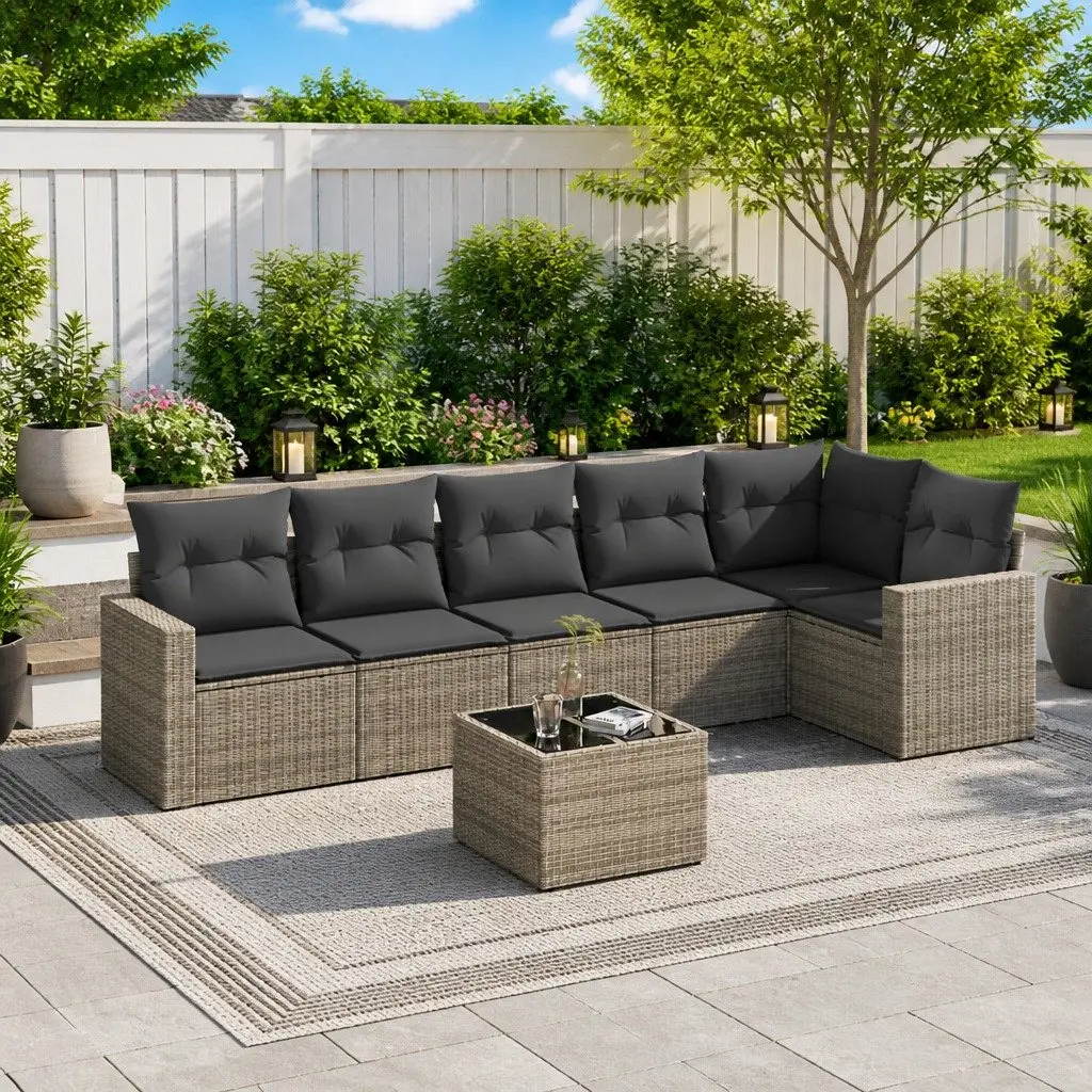 7 Piece Garden Sofa Set with Cushions Grey Outdoor Furniture Patio Lounging