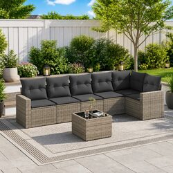 7 Piece Garden Sofa Set with Cushions Grey Outdoor Furniture Patio Lounging