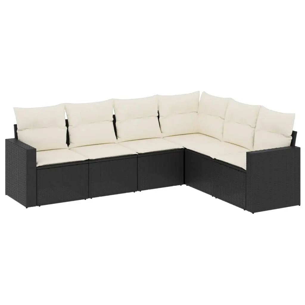 6 Piece Garden Sofa Set Outdoor Furniture Black Poly Rattan with Cushions Patio