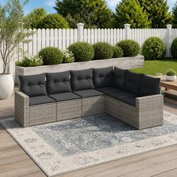 Garden Sofa Set 6 Piece Outdoor Furniture Grey Poly Rattan Patio Seating with