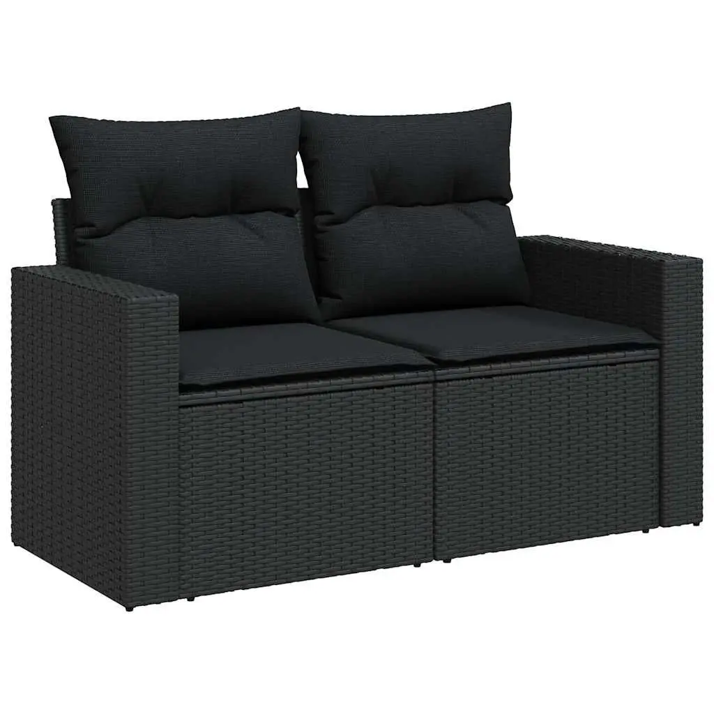 7 Piece Outdoor Garden Sofa Set with Cushions Black Poly Rattan Patio Furniture