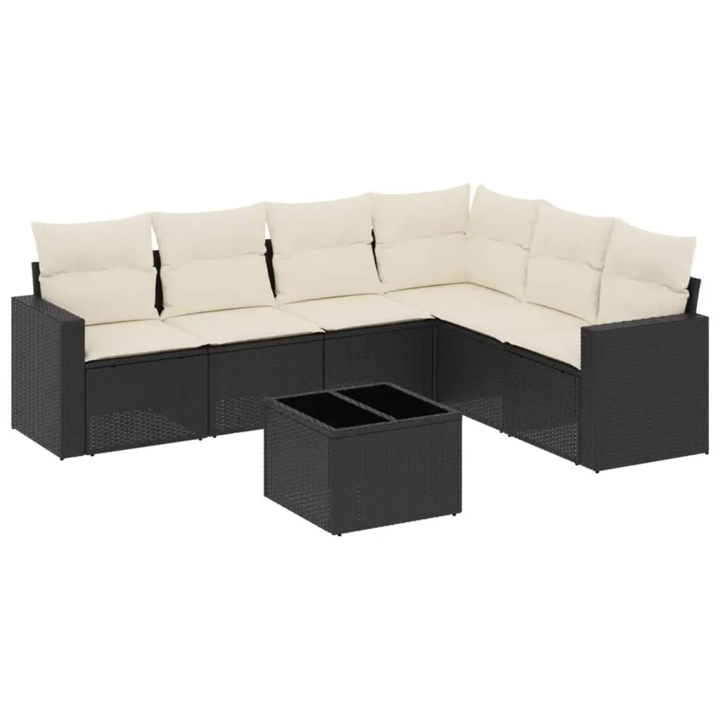 7 Piece Garden Sofa Set Outdoor Patio Furniture Black Poly Rattan with Cushions
