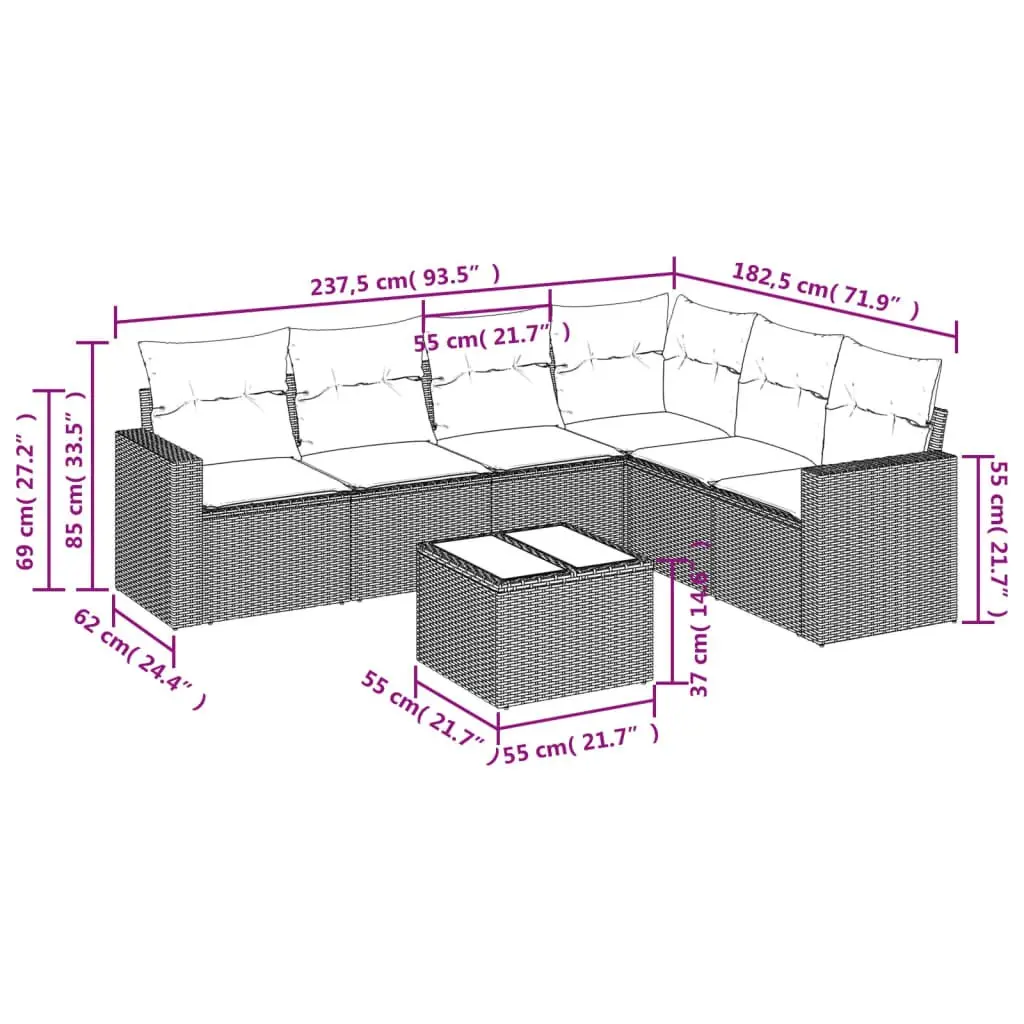 7 Piece Garden Sofa Set Outdoor Patio Furniture Black Poly Rattan with Cushions