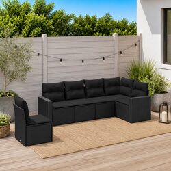 Garden Sofa Set 6 Piece Outdoor Furniture Black Poly Rattan Modular Patio