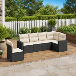 6 Piece Garden Sofa Set with Cushions Black Outdoor Patio Furniture Poly Rattan