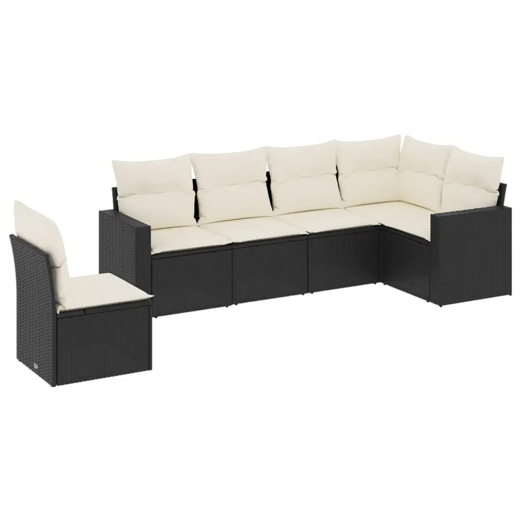 6 Piece Garden Sofa Set with Cushions Black Outdoor Patio Furniture Poly Rattan