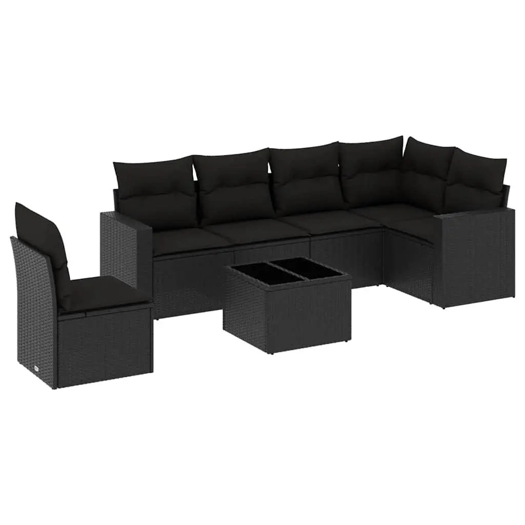 7 Piece Outdoor Garden Sofa Set Poly Rattan Patio Furniture with Cushions Black