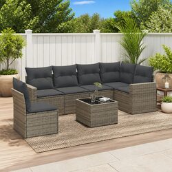 Garden Sofa Set 7 Piece Outdoor Furniture Patio Seating Grey with Cushions Table
