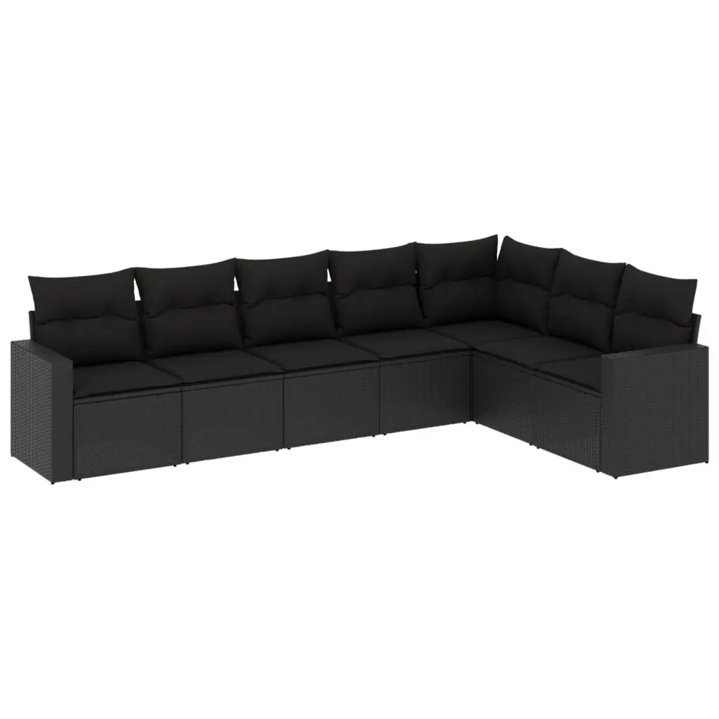 7 Piece Garden Sofa Set Outdoor Furniture Black Poly Rattan with Cushions Patio