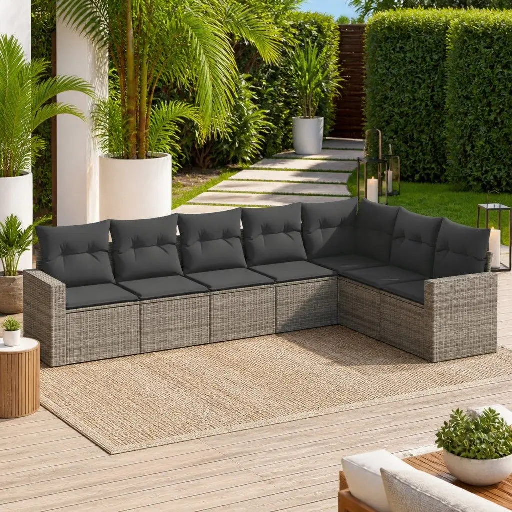 7 Piece Garden Sofa Set Outdoor Furniture Grey Poly Rattan with Cushions Patio